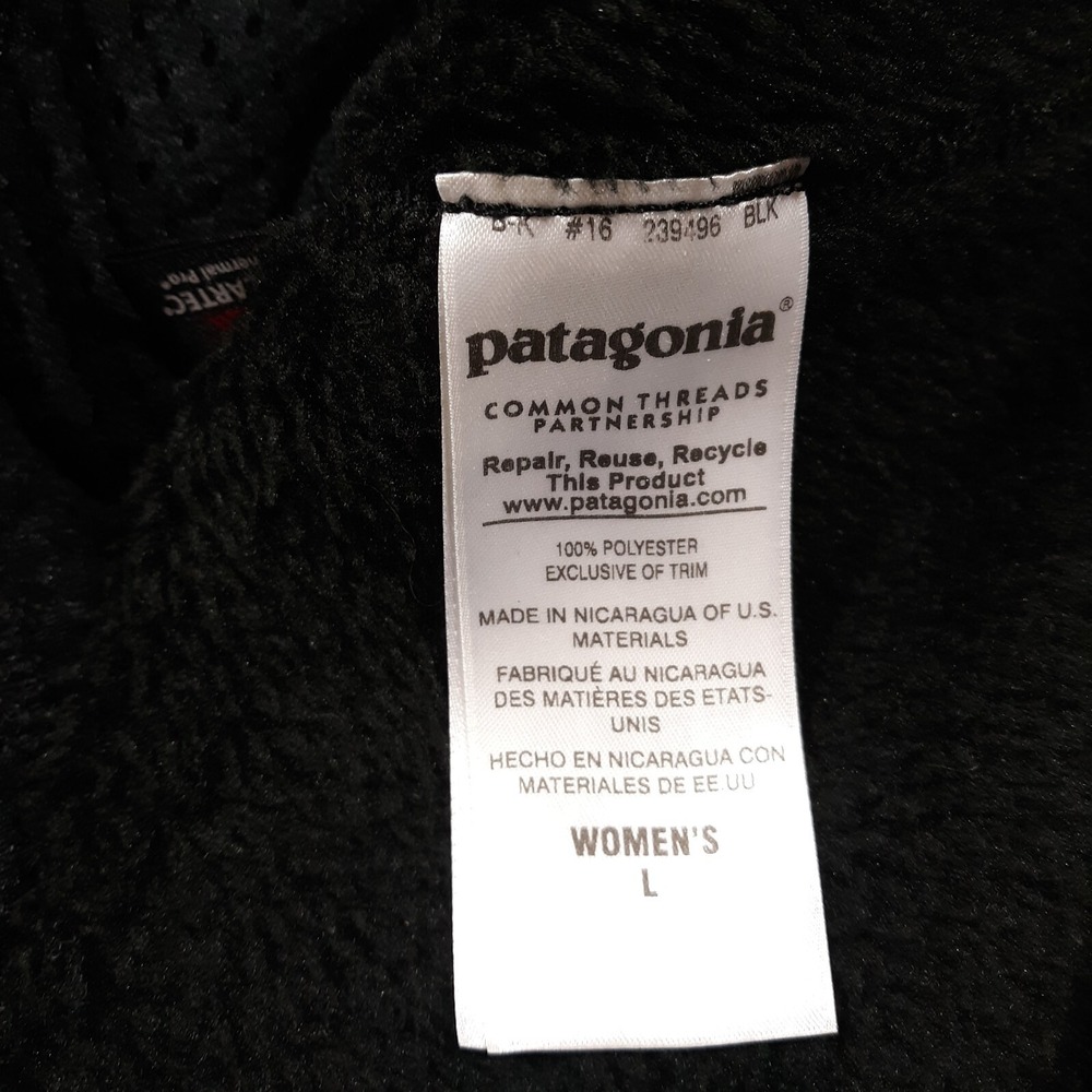 Patagonia Sweater Womens Large Outdoor Travel Hiking Fleece Cozy Snap Black - Picture 10 of 11